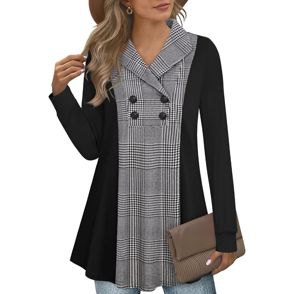 Women's Long Sleeve V Neck Tunic Top Polished Style Casual Fall Winter